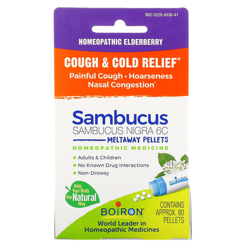 Boiron Sambucus Cough & Cold Relief Meltaway Pellets Approx. 80 Pellets 306969456552