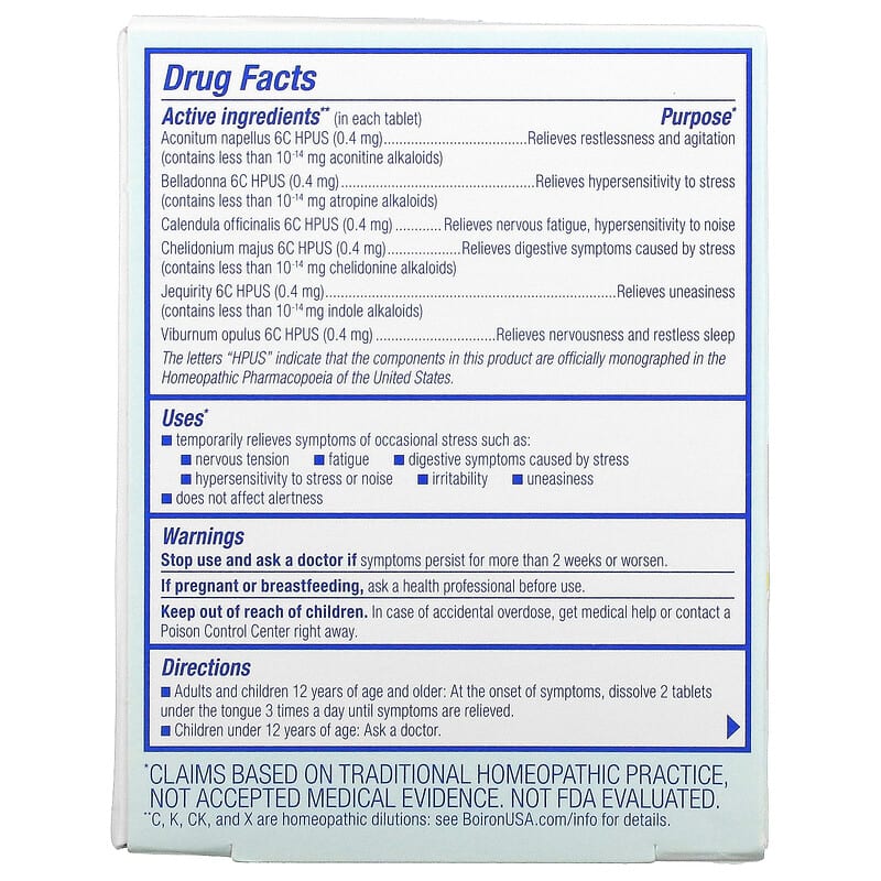 Boiron, Stress Calm Meltaway Tablets, Stress Relief, Unflavored, 60 Meltaway Tablets 306969333044