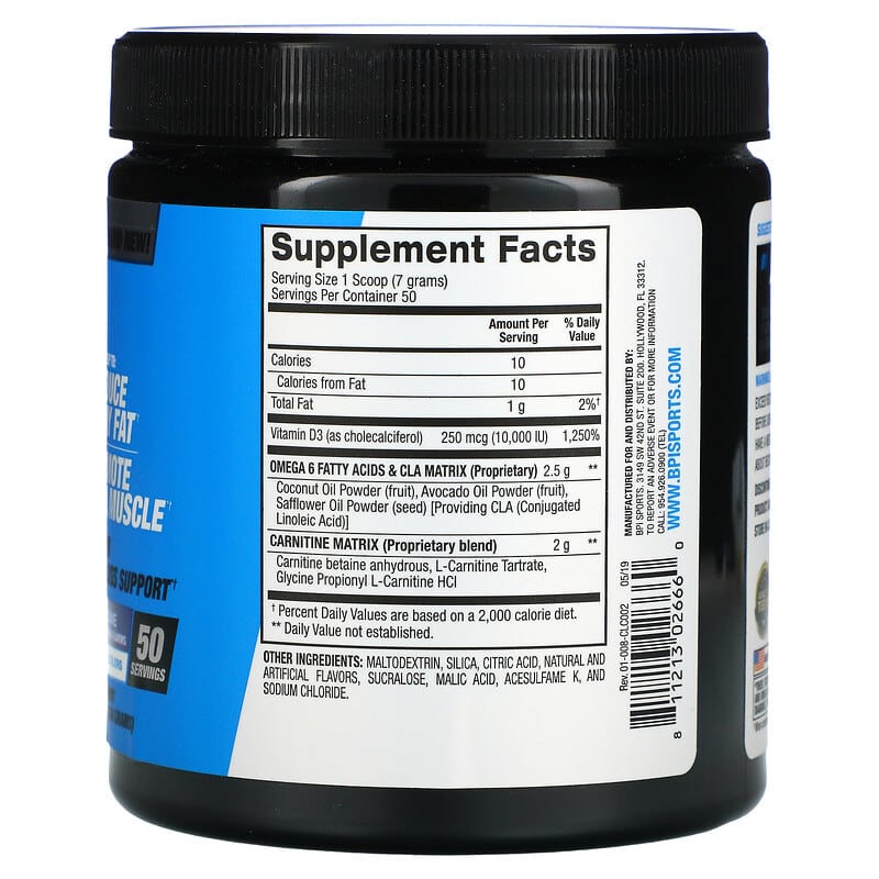 BPI Sports, CLA + Carnitine, Snow Cone, 12.34 oz (350 g) 811213026660