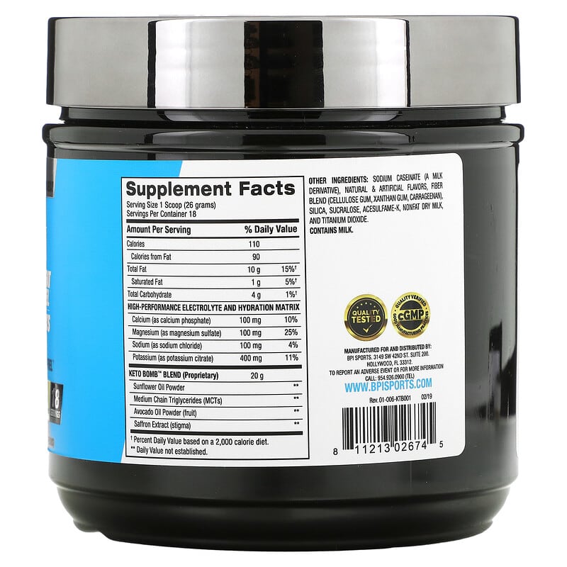 BPI Sports, Keto Bomb, Keto Coffee Creamer, French Vanilla Latte, 1 lbs 0.5 oz (468 g) 811213026745