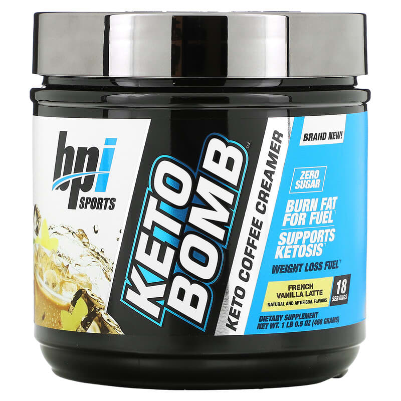 BPI Sports Keto Bomb Keto Coffee Creamer French Vanilla Latte 1 lbs 0.5 oz (468 g) 811213026745
