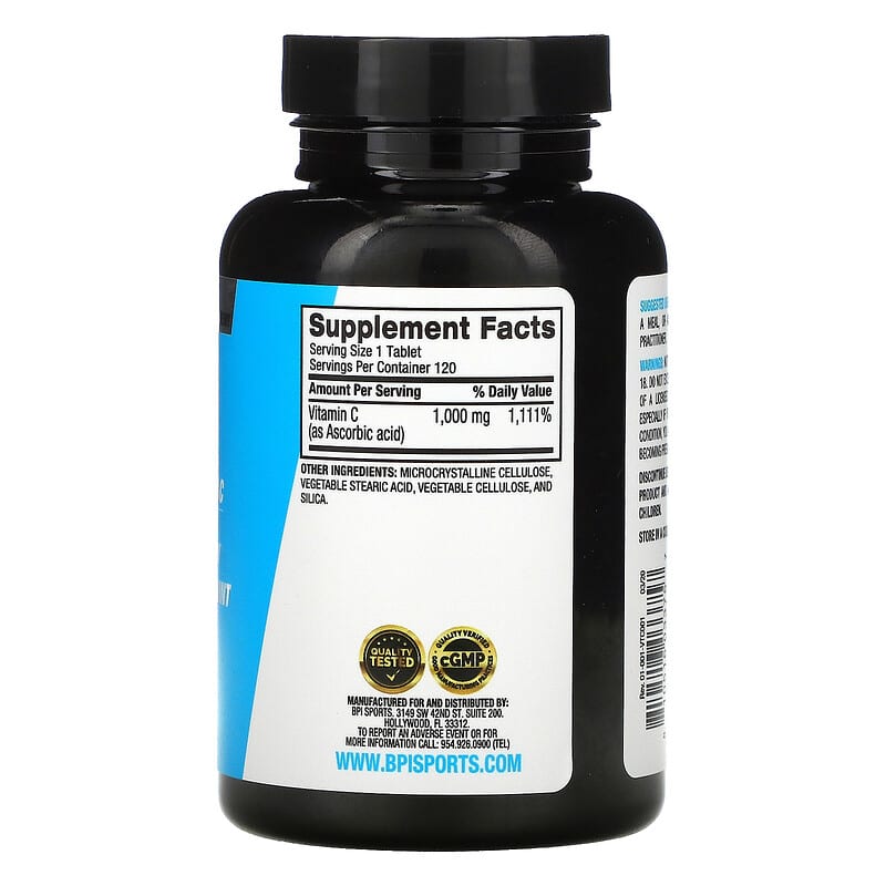 BPI Sports, Vitamin C, Extra Strength, 1,000 mg, 120 Tablets 810516033757