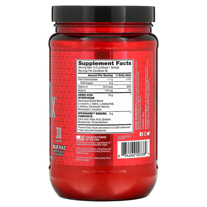 BSN, AminoX, Endurance & Recovery, Blue Raz, 15.3 oz (435 g) 834266003389