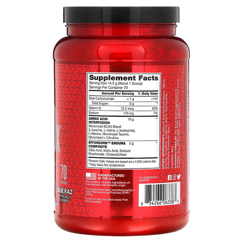 BSN, AminoX, Endurance & Recovery, Blue Raz, 2.24 lb (1.01 kg) 834266063383