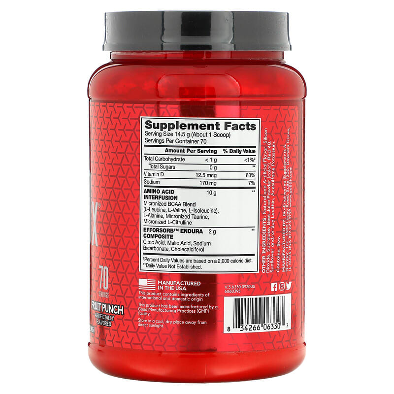 BSN, AminoX, Endurance & Recovery, Fruit Punch, 2.24 lb (1.02 kg) 834266063307