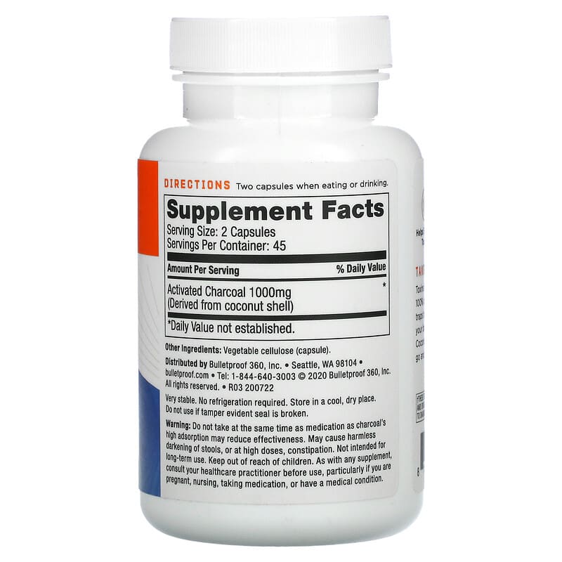 BulletProof, Coconut Charcoal, Detox & Gas Relief, 1,000 mg, 90 Veg Capsules 815709020828