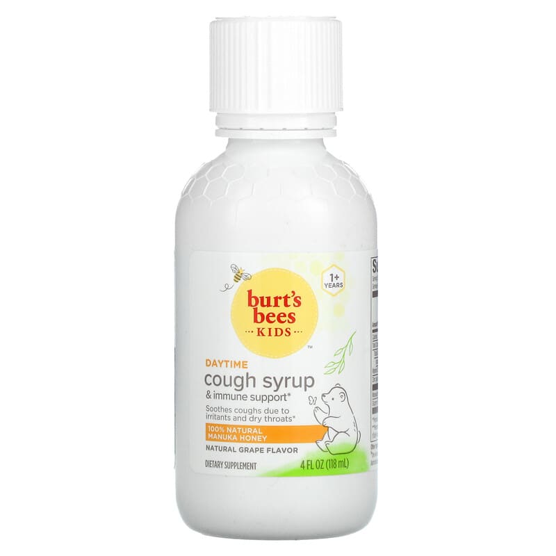 Burt's Bees, Kids, Cough Syrup & Immune Support, Daytime, 1+ Years, Natural Grape, 4 fl oz (118 ml) 70030165475