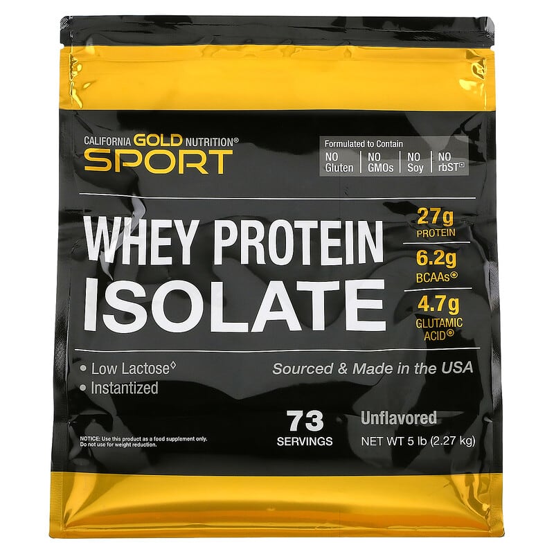 California Gold Nutrition 100% Whey Protein Isolate Unflavored 5 lb (2.27 kg) 898220011674