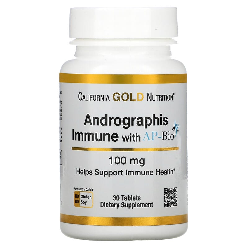 California Gold Nutrition Andrographis Immune with AP-BIO 100 mg 30 Tablets 898220020300