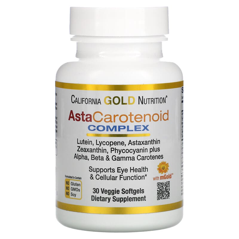 California Gold Nutrition AstaCarotenoid Complex Lutein Lycopene Astaxanthin Complex 30 Veggie Softgels 898220012060