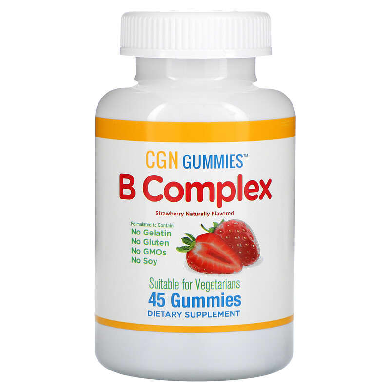 California Gold Nutrition B Complex Gummies No Gelatin No Gluten Natural Strawberry Flavor 45 Gummies 898220012015