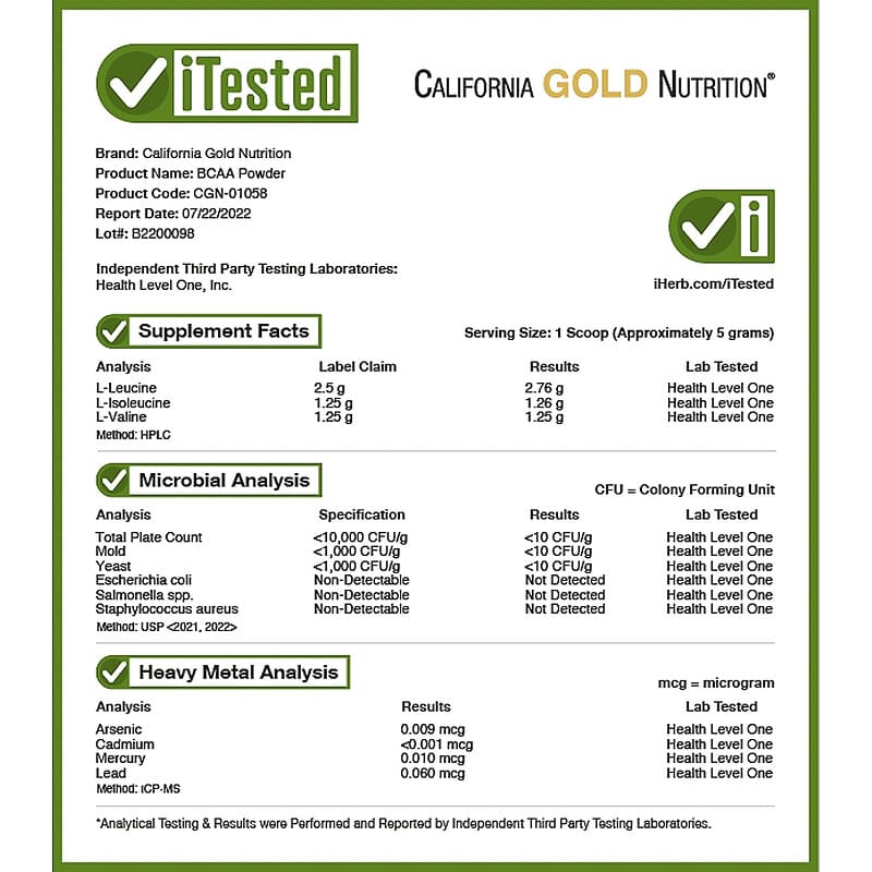 California Gold Nutrition, BCAA Powder, AjiPure, Branched Chain Amino Acids, 16 oz (454 g) 898220010585