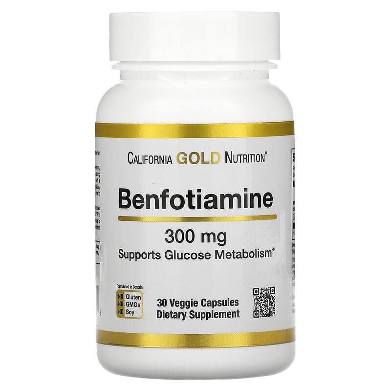 California Gold Nutrition Benfotiamine 300 mg 30 Veggie Capsules 898220020225