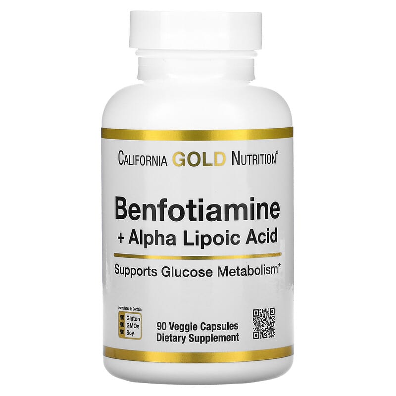 California Gold Nutrition Benfotiamine + Alpha Lipoic Acid 90 Veggie Capsules 898220020218