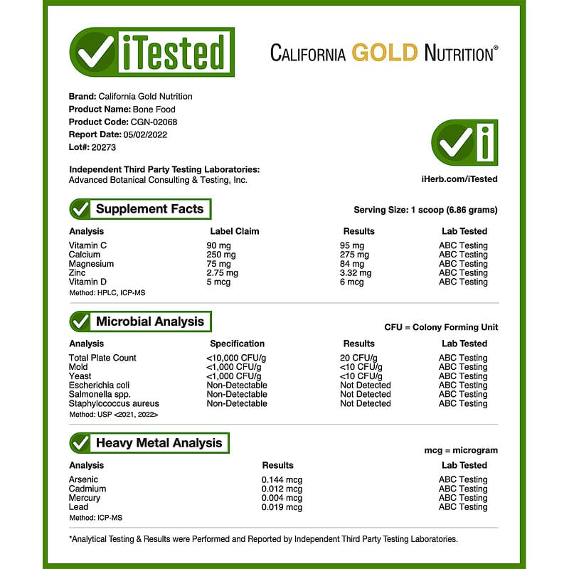 California Gold Nutrition, Bone Food, 14.50 oz (411 g) 898220020683