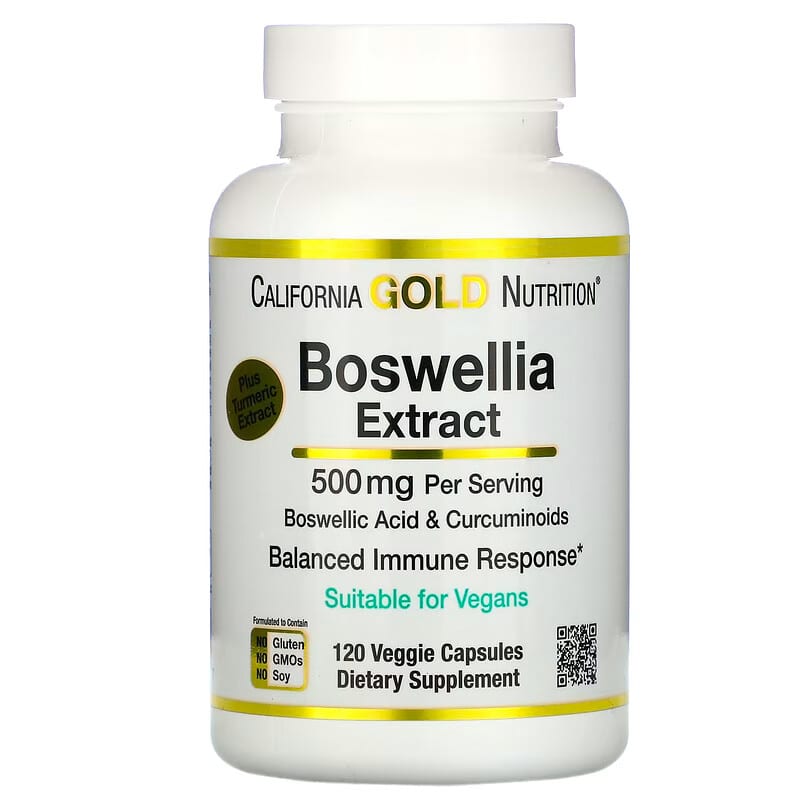 California Gold Nutrition Boswellia Extract Plus Turmeric Extract 250 mg 120 Veggie Capsules 898220013517