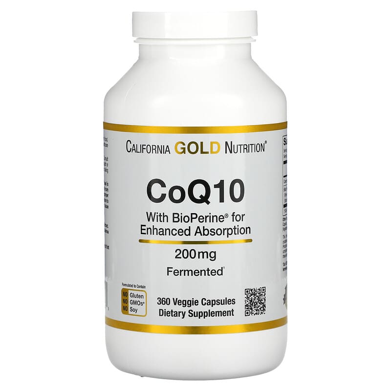 California Gold Nutrition CoQ10 USP with Bioperine 200 mg 360 Veggie Capsules 898220014279