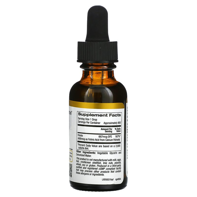 California Gold Nutrition, Folinic Acid, Alcohol Free, 1 fl oz (30 ml) 898220008544