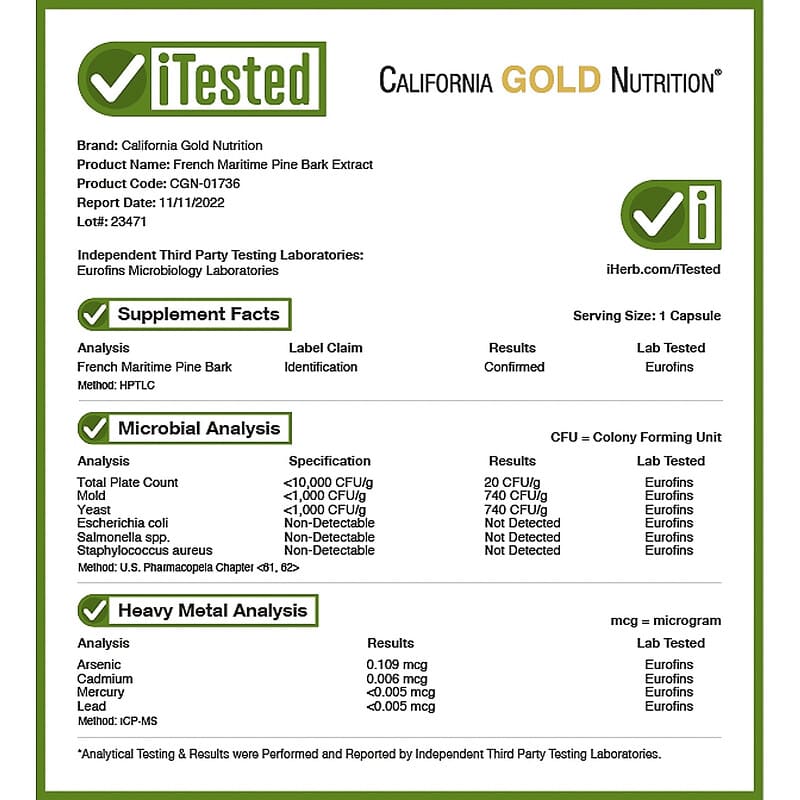 California Gold Nutrition, French Maritime Pine Bark Extract, Oligopin, Antioxidant Polyphenol, 100 mg, 180 Veggie Capsules 898220017362
