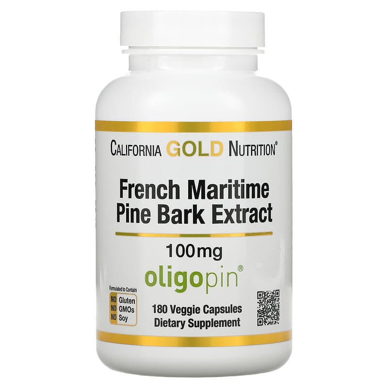 California Gold Nutrition French Maritime Pine Bark Extract Oligopin Antioxidant Polyphenol 100 mg 180 Veggie Capsules 898220017362