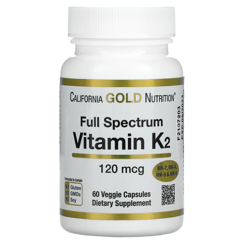California Gold Nutrition Full Spectrum Vitamin K2 120 mcg 60 Veggie Capsules 898220012992