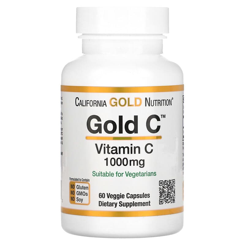 California Gold Nutrition Gold C USP Grade Vitamin C 1,000 mg 60 Veggie Capsules 898220009312