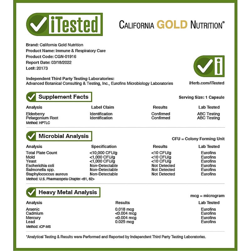 California Gold Nutrition, Immune & Respiratory Care, 90 Veggie Capsules 898220019168