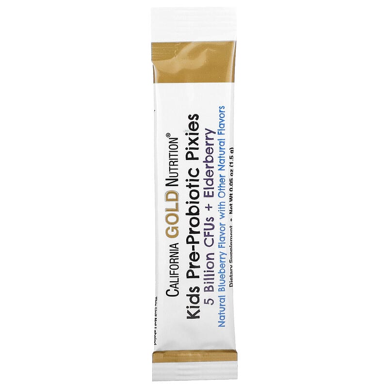 California Gold Nutrition, Kids Pre-Probiotic Pixies, 5 Billion CFUs + Elderberry, Natural Blueberry Flavor, 30 Packets, 0.05 oz (1.5 g) Each 898220018536