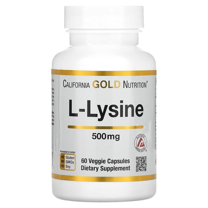 California Gold Nutrition L-Lysine 500 mg 60 Veggie Capsules 898220011322