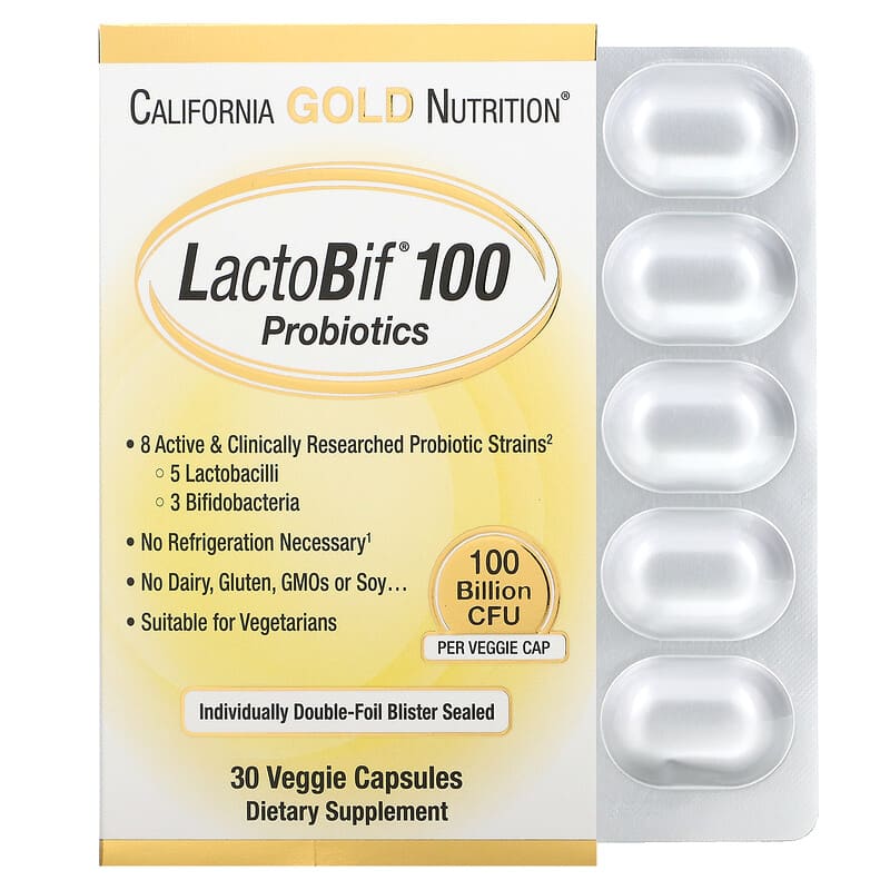 California Gold Nutrition LactoBif 100 Probiotics 100 Billion CFU 30 Veggie Capsules 898220010530