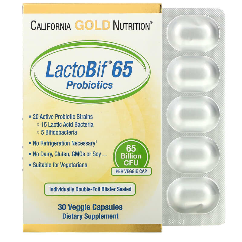 California Gold Nutrition LactoBif 65 Probiotics 65 Billion CFU 30 Veggie Capsules 898220019045