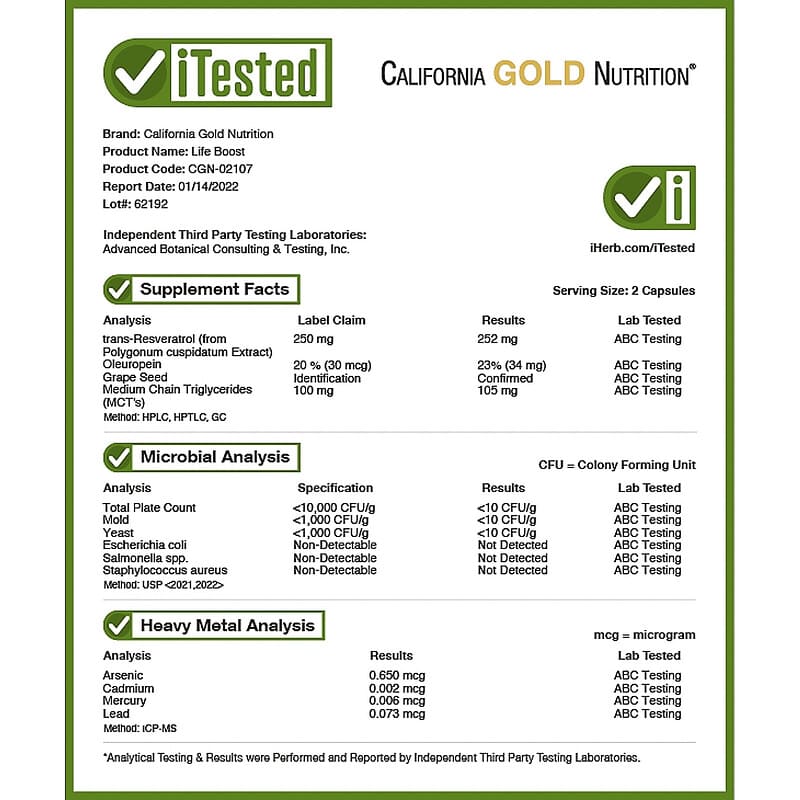 California Gold Nutrition, Life Boost, 180 Veggie Capsules 898220021079