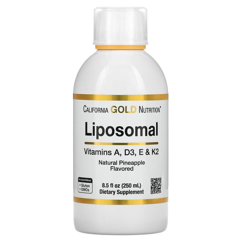 California Gold Nutrition Liposomal Vitamin A D3 E & K2 Pineapple Flavor 8.5 fl oz (250 ml) 898220018741