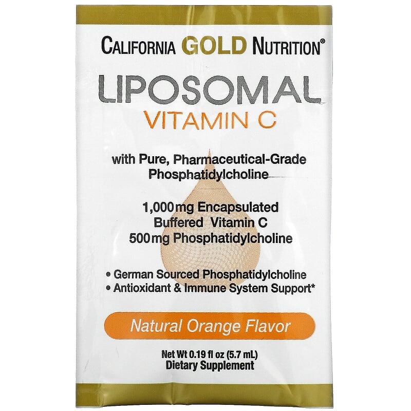 California Gold Nutrition, Liposomal Vitamin C, Natural Orange Flavor, 1000 mg, 30 Packets, 0.2 oz (5.7 ml) Each 898220010721
