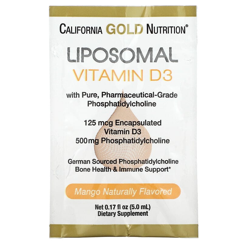 California Gold Nutrition, Liposomal Vitamin D3, 125 mcg (5,000 IU), 30 Packets (5.0 ml) 898220019830