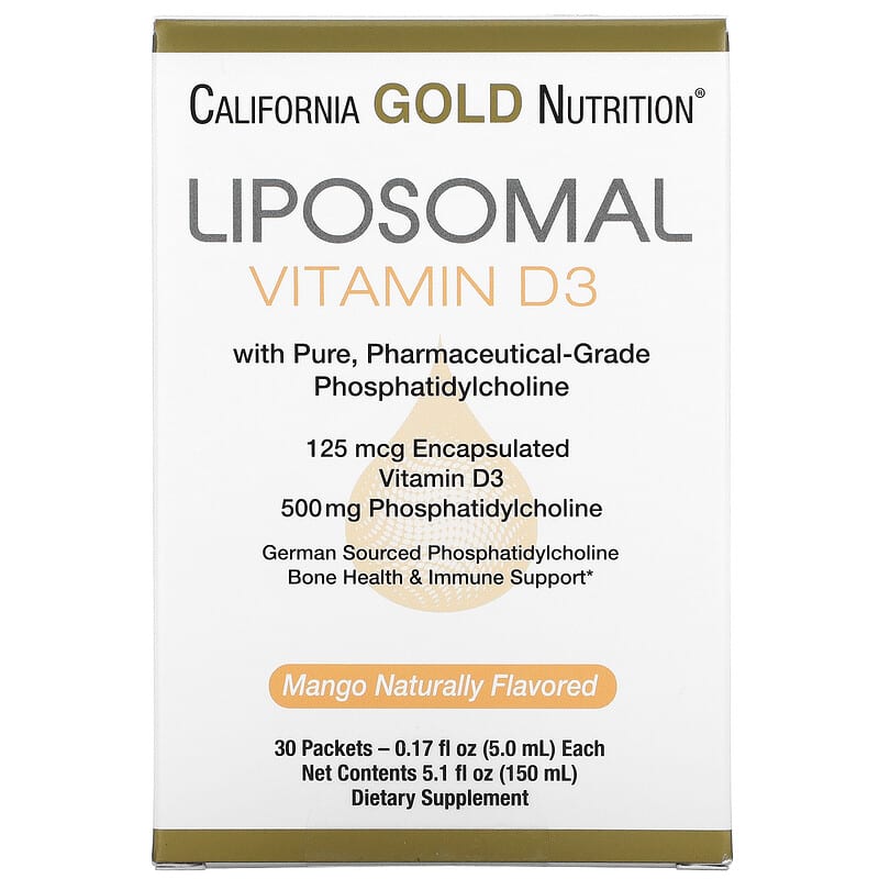 California Gold Nutrition Liposomal Vitamin D3 125 mcg (5,000 IU) 30 Packets (5.0 ml) 898220019830
