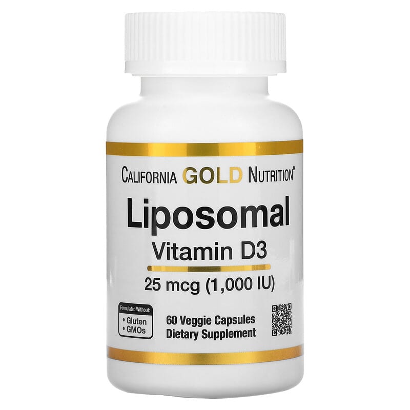 California Gold Nutrition Liposomal Vitamin D3 25 mcg (1,000 IU) 60 Veggie Capsules 898220018734