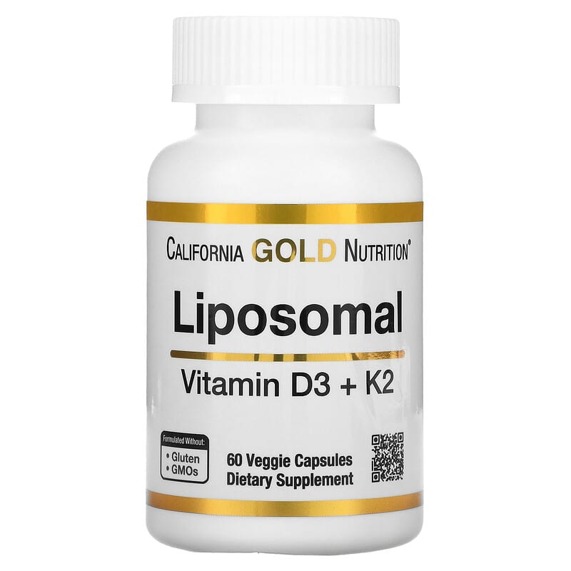 California Gold Nutrition Liposomal Vitamin K2+ D3 60 Veggie Capsules 898220018758