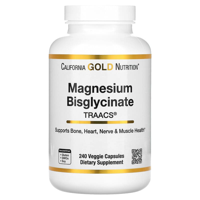 California Gold Nutrition Magnesium Bisglycinate Formulated with TRAACS® 200 mg 240 Veggie Capsules 898220019021