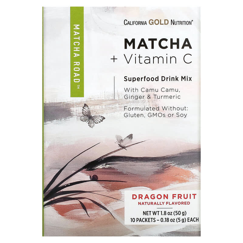 California Gold Nutrition MATCHA ROAD Matcha + Vitamin C - Dragon Fruit 10 Count 898220021598