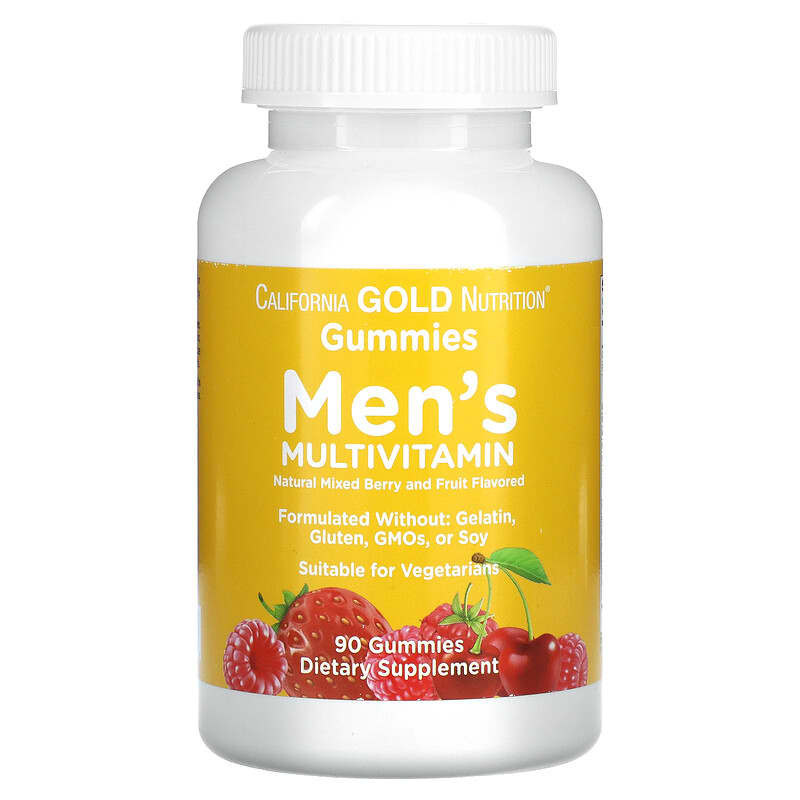 California Gold Nutrition Men’s Multi Vitamin Gummies No Gelatin No Gluten Mixed Berry and Fruit Flavor 90 Gummies 898220011988