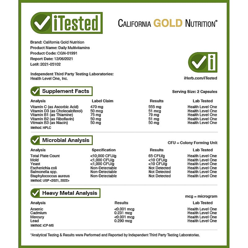 California Gold Nutrition, Multivitamin and Mineral, Two-A-Day, 180 Veggie Capsules 898220019915
