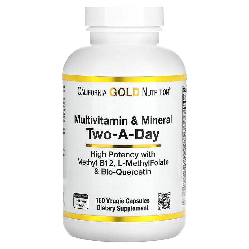 California Gold Nutrition Multivitamin and Mineral Two-A-Day 180 Veggie Capsules 898220019915