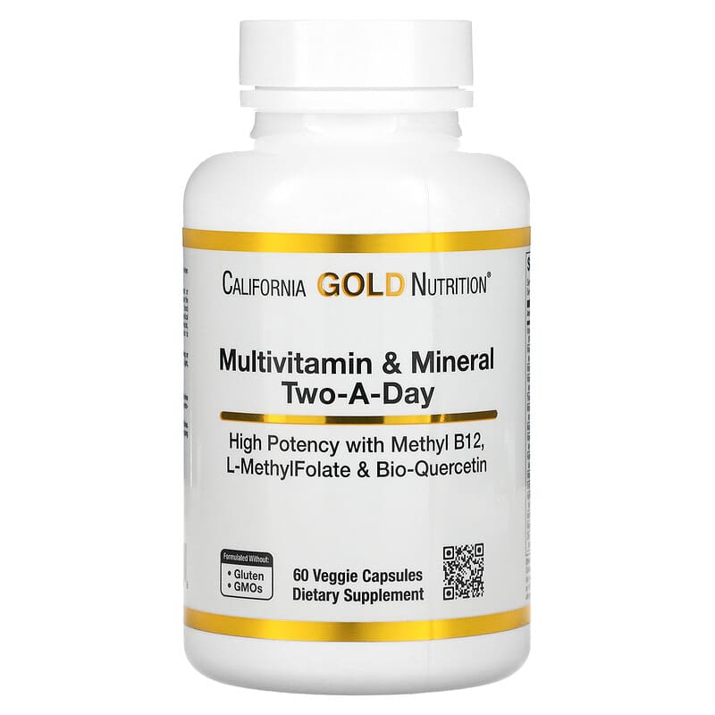 California Gold Nutrition Multivitamin and Mineral Two-A-Day 60 Veggie Capsules 898220019908