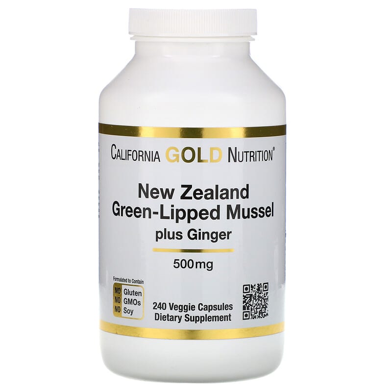 California Gold Nutrition New Zealand Green-Lipped Mussel Plus Ginger Joint Health Formula 500 mg 240 Veggie Capsules 898220009428