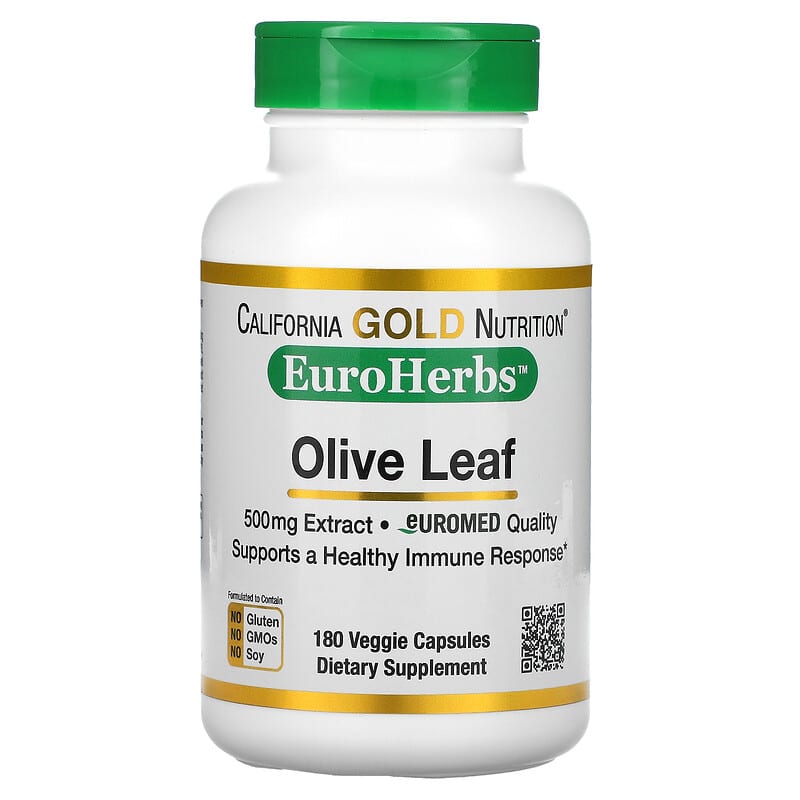 California Gold Nutrition Olive Leaf Extract EuroHerbs European Quality 500 mg 180 Veggie Capsules 898220012824