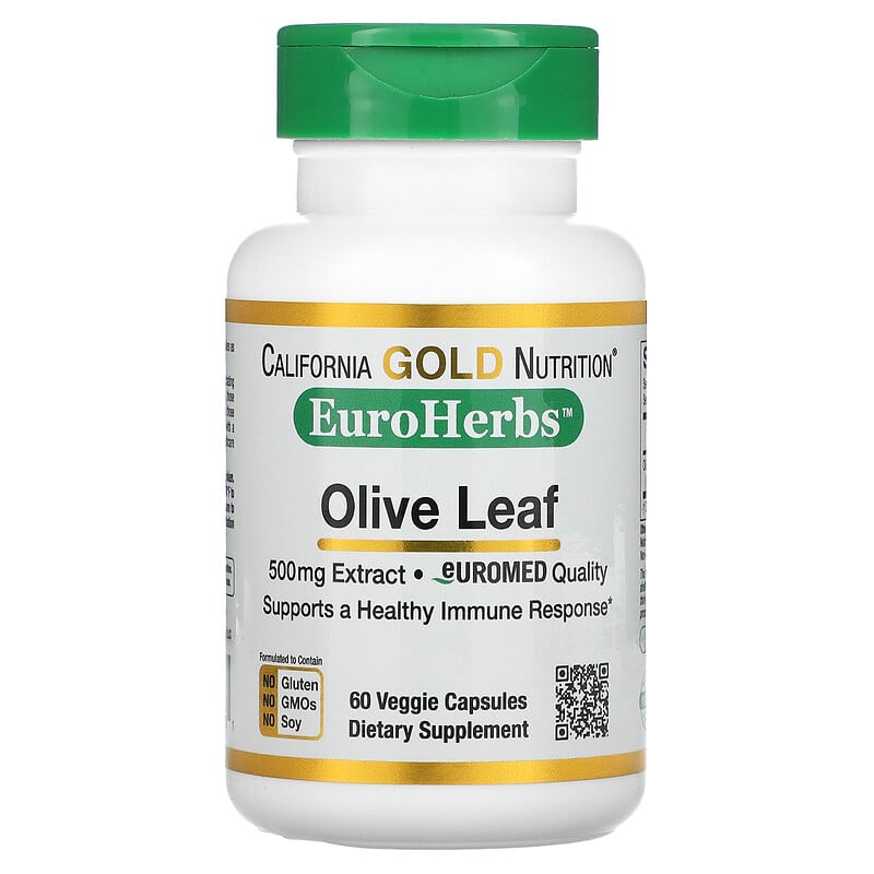 California Gold Nutrition Olive Leaf Extract EuroHerbs European Quality 500 mg 60 Veggie Capsules 898220011131