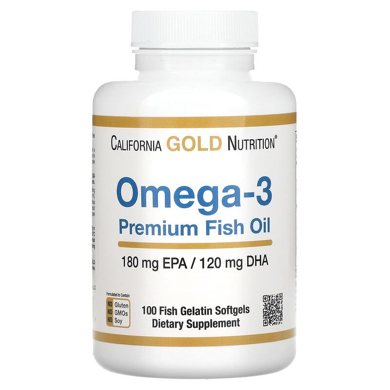 California Gold Nutrition Omega-3 Premium Fish Oil 180 EPA/120 DHA 100 Fish Gelatin Softgels 898220009527