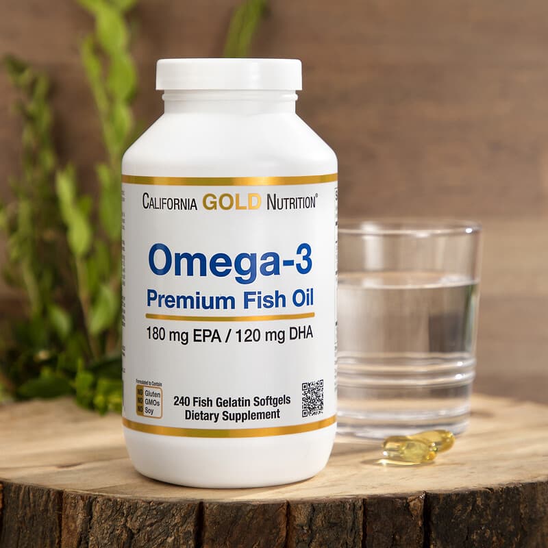 California Gold Nutrition, Omega-3 Premium Fish Oil, 240 Fish Gelatin Softgels 898220013302