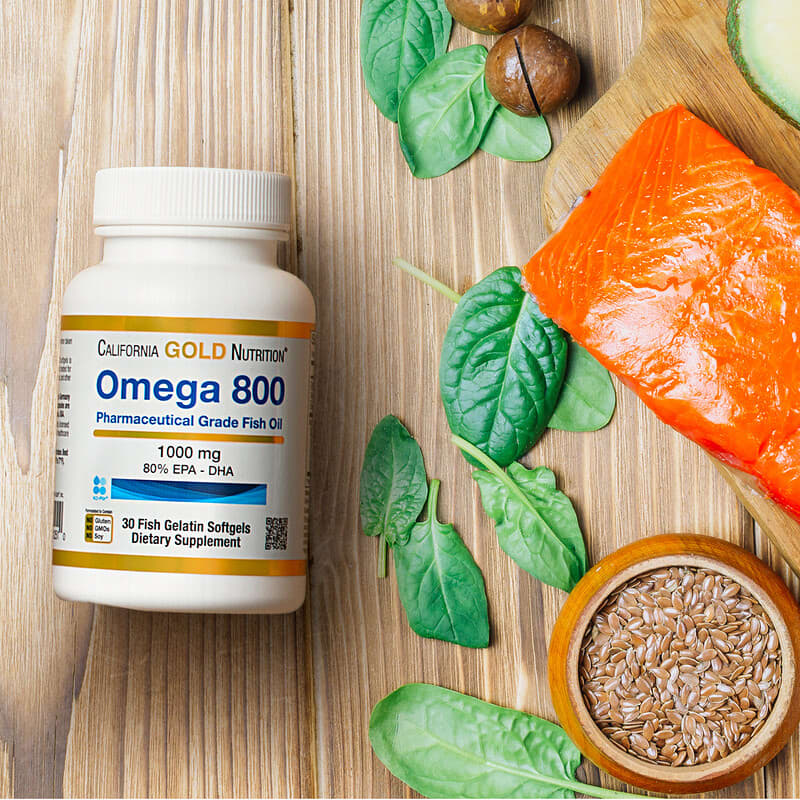 California Gold Nutrition, Omega 800 Pharmaceutical Grade Fish Oil, 80% EPA/DHA, Triglyceride Form, 1,000 mg, 30 Fish Gelatin Softgels 898220012510